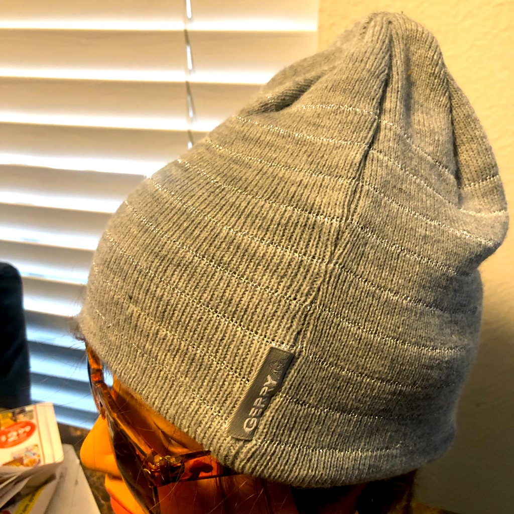 Gerry Women’s Gray Glitters Strip Beanie Pom Pom Hat Size One